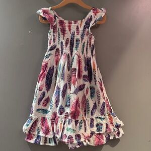 Colorful Feather Print Kids Dress